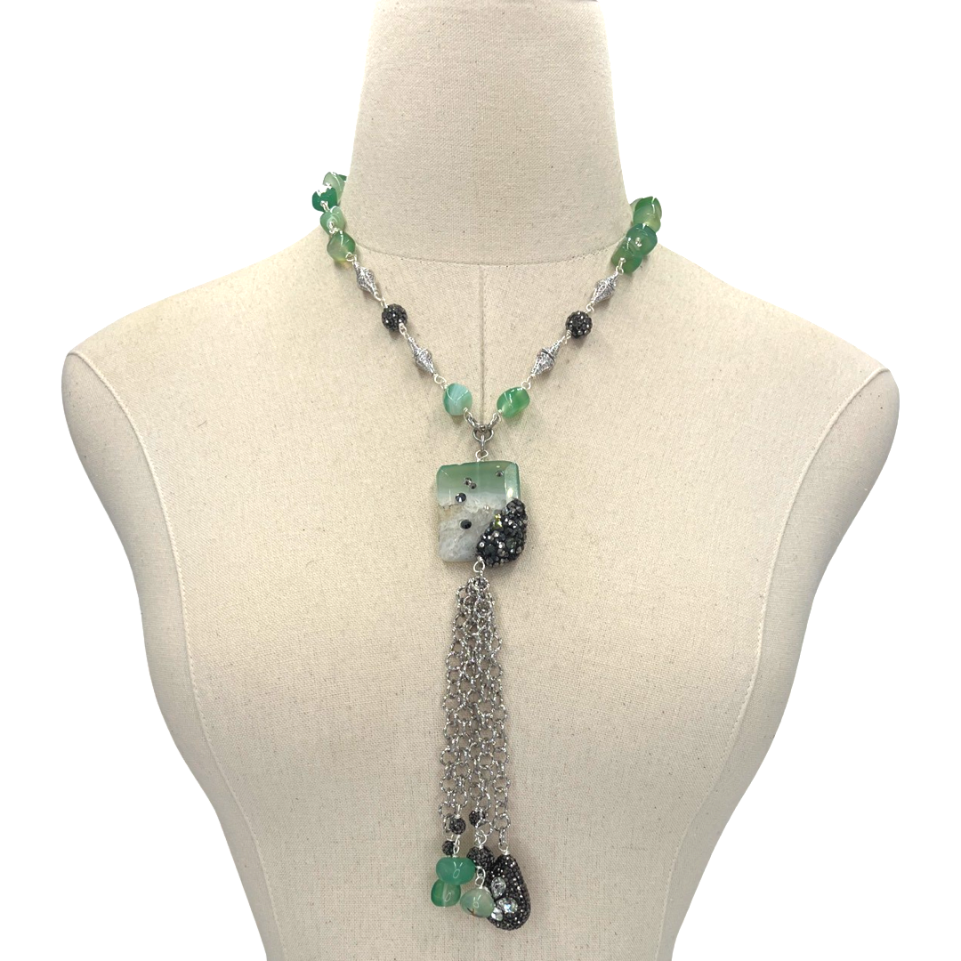 Green Oak Necklace OOAK Cerese D, Inc. Style C - Silver - Rectangle Pendant  