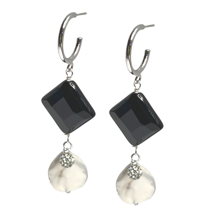 Rich Black Square Earring Earrings Cerese D, Inc. Silver  