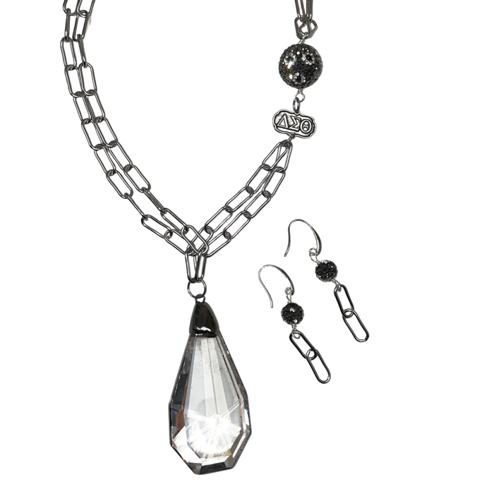 Delta Faceted Crystal Drop Pendant, Stainless Steel Paper Clip Chain Necklace & Earrings Set DELTA Necklaces Cerese D, Inc. Delta Silver 