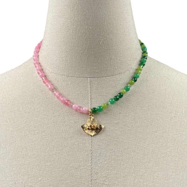 AKA Pink & Green Vibrant Necklace AKA Necklaces Cerese D, Inc. Option B Split Color Gold 