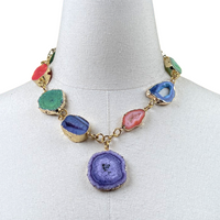 Colette Vivid Agate Druze Necklace Necklaces Cerese D, Inc. Option C  