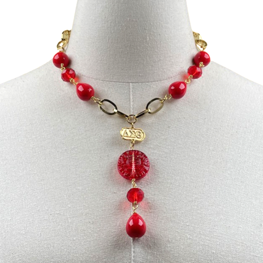 Delta Fantastic Red Necklace DELTA Necklaces Cerese D, Inc. Option A - Y Style Gold 