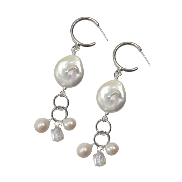 Little Feather Angelic Pearl Earrings Earrings Cerese D, Inc. Silver  