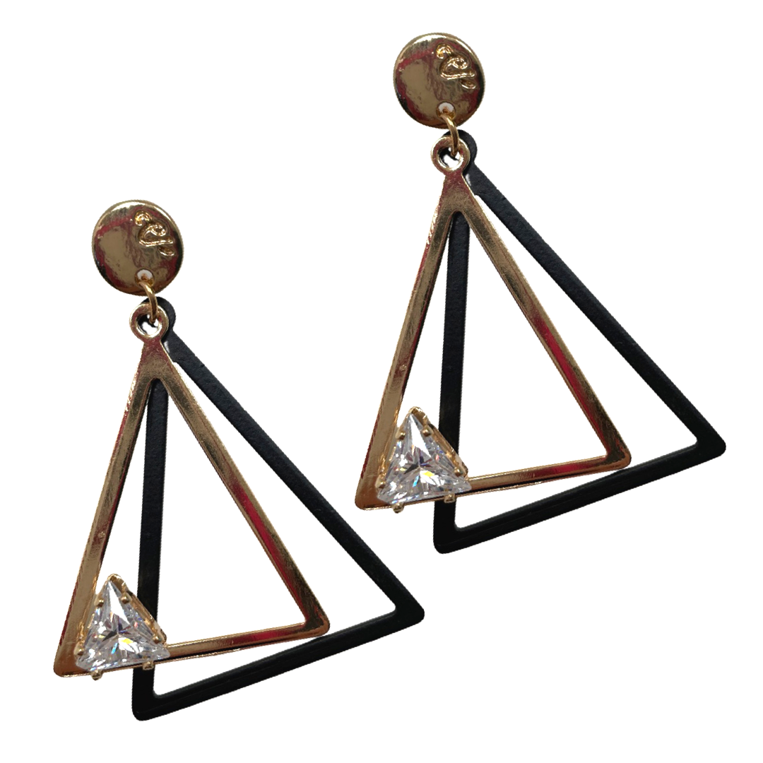 Delta Mixed Metal Tri Color Chain Pyramid Pendant Necklace Delta Necklace Cerese D, Inc. Option B - Earrings Gold 