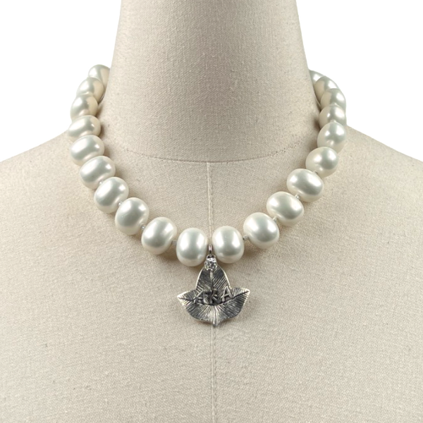 AKA Classic Pearl Single Necklace AKA Necklaces Cerese D Jewelry Silver Leaf 