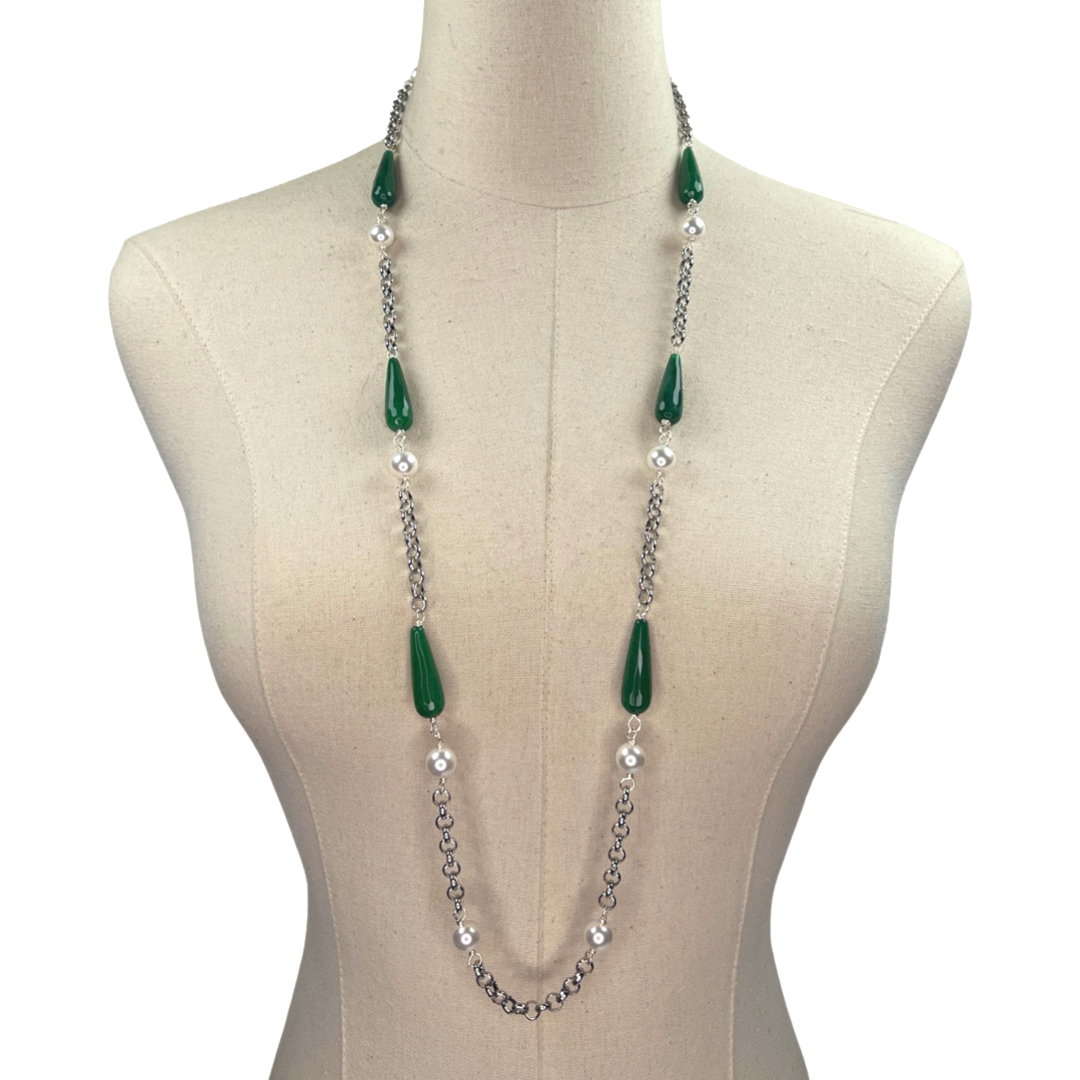 Green Droplet Necklace LINKS Necklaces Cerese D, Inc. Silver  