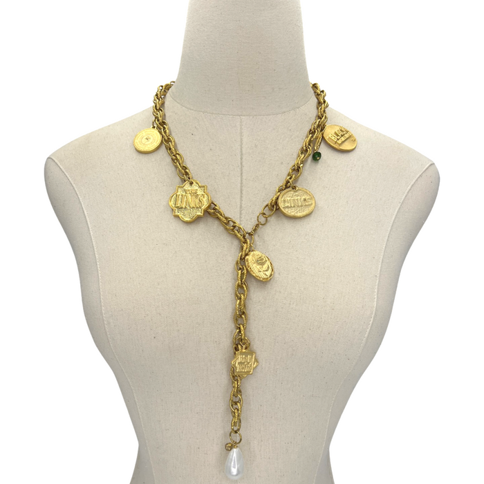 Links Charm Lariat Necklace LINKS Necklaces Cerese D, Inc. Gold  