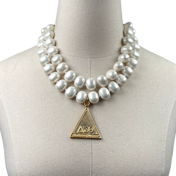 Delta Classic Pearl Double Necklace DELTA Necklaces Cerese D Jewelry Gold Pyramid DBL 