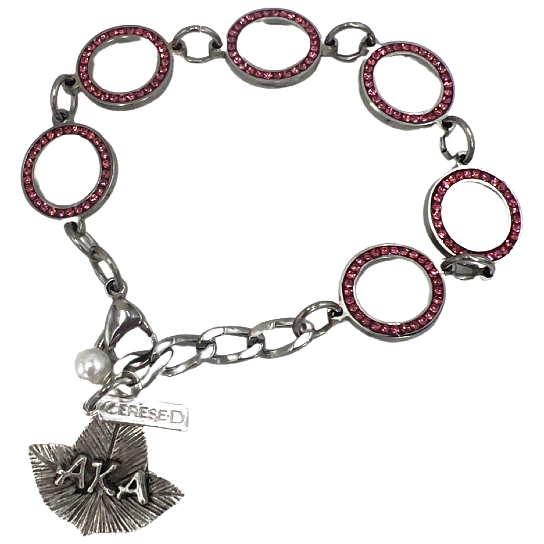 AKA Pink Panther Crystal Bracelet AKA Bracelets Cerese D, Inc. Silver Leaf 