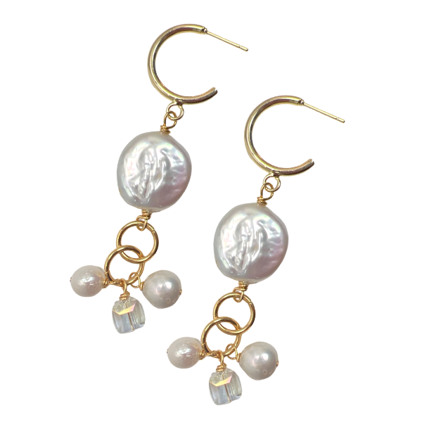 Little Feather Angelic Pearl Earrings Earrings Cerese D, Inc. Gold  