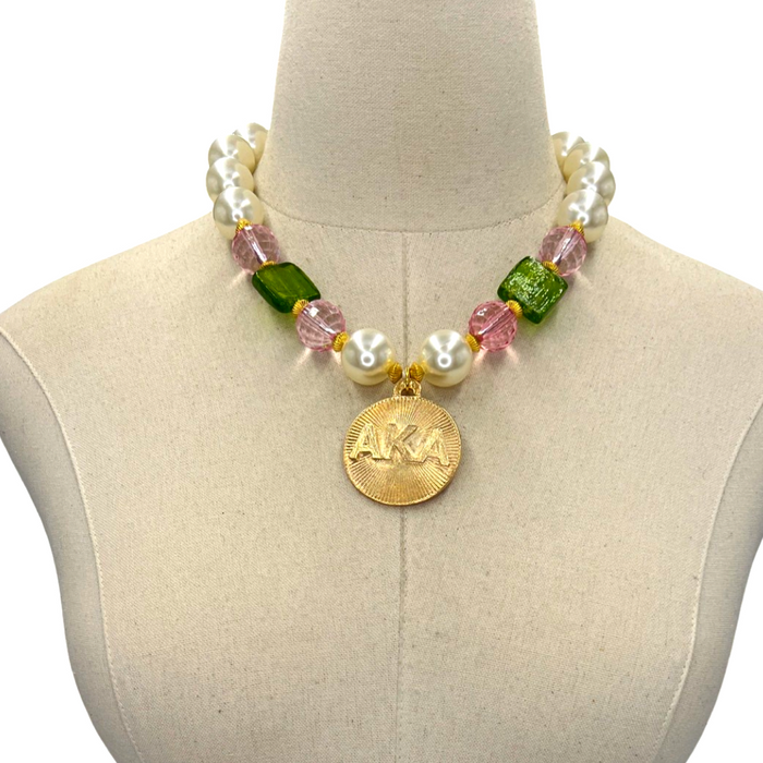 AKA Ready Necklace AKA Necklaces Cerese D, Inc. Gold Style B Xtra pink 