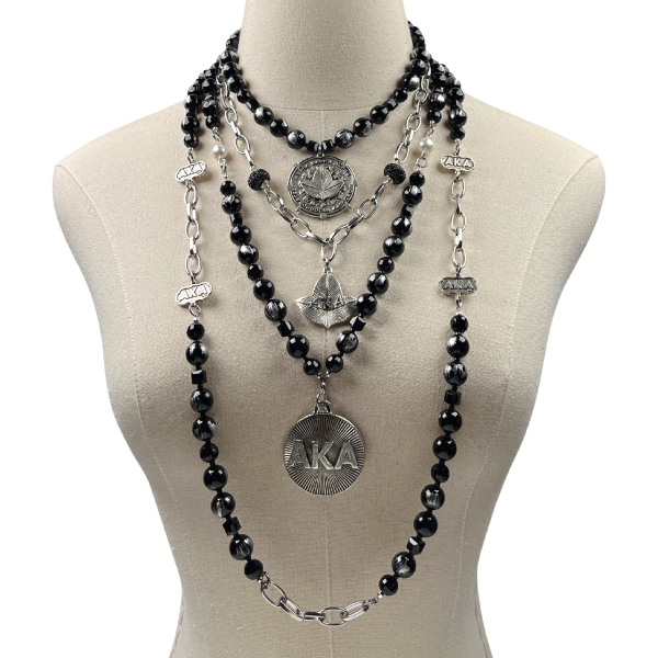 AKA Black Ajambo Agate Necklace Set AKA Necklaces Cerese D, Inc.   