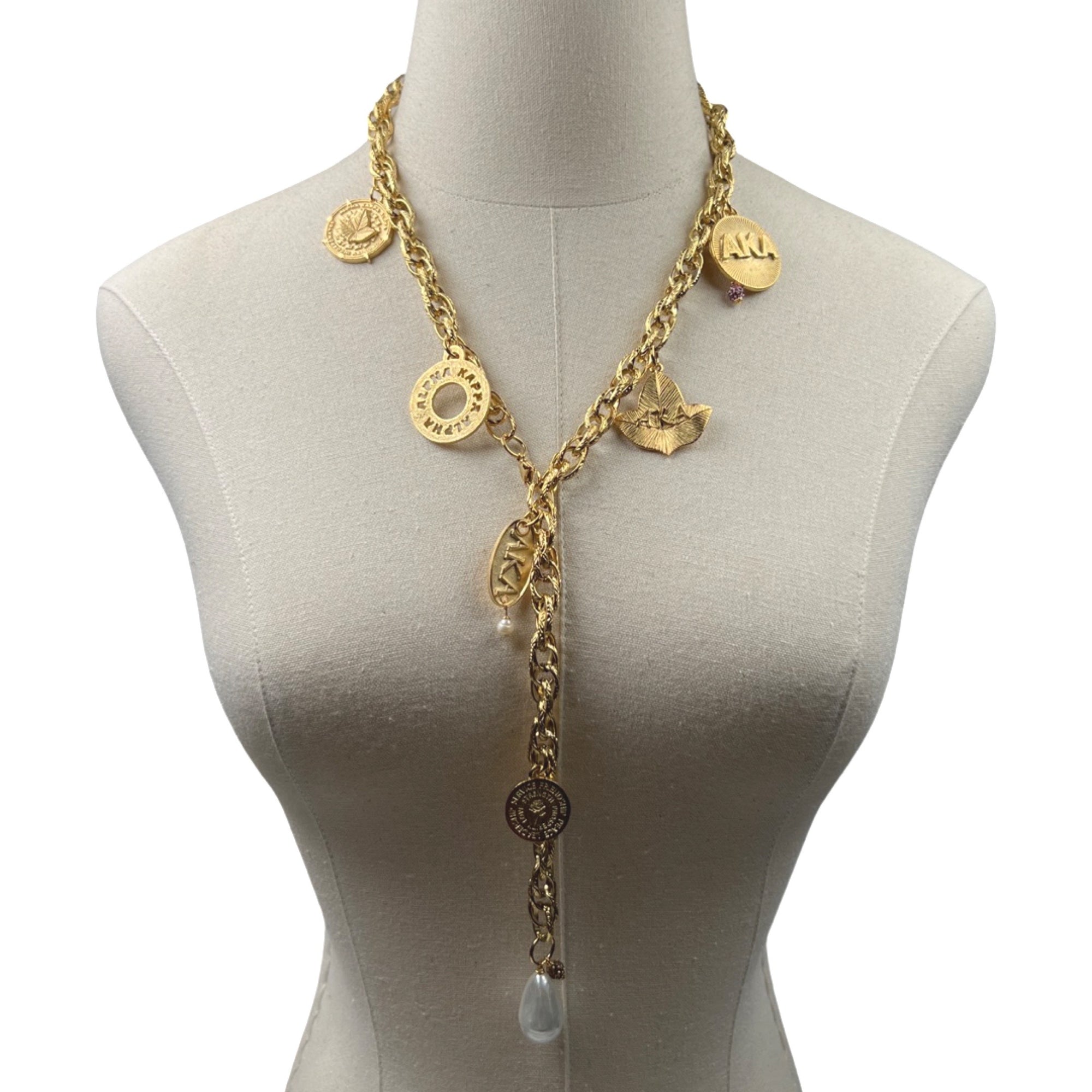 AKA Charm Lariat Necklace AKA Necklaces Cerese D, Inc. Gold  