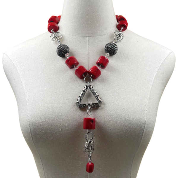 Delta 1913 Red Coral Tassel Necklace DELTA Necklaces Cerese D Jewelry Silver  