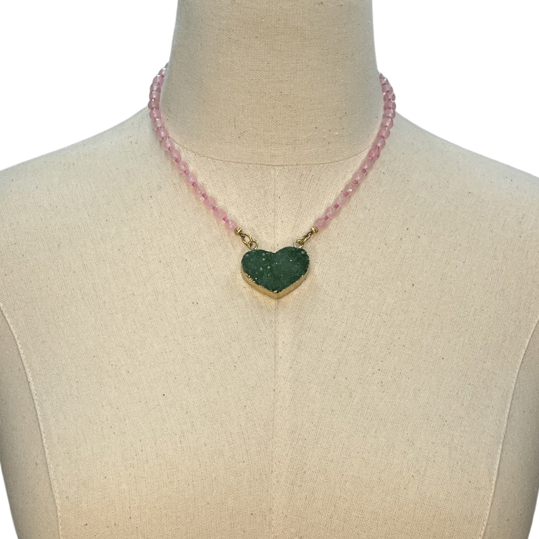 AKA Green Heart Necklace AKA Necklaces Cerese D, Inc. A: Rose Qaurtz  