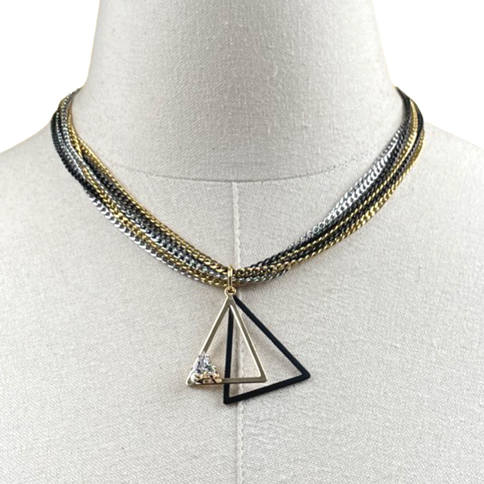 Delta Mixed Metal Tri Color Chain Pyramid Pendant Necklace Delta Necklace Cerese D, Inc. Option A - Necklace Gold 