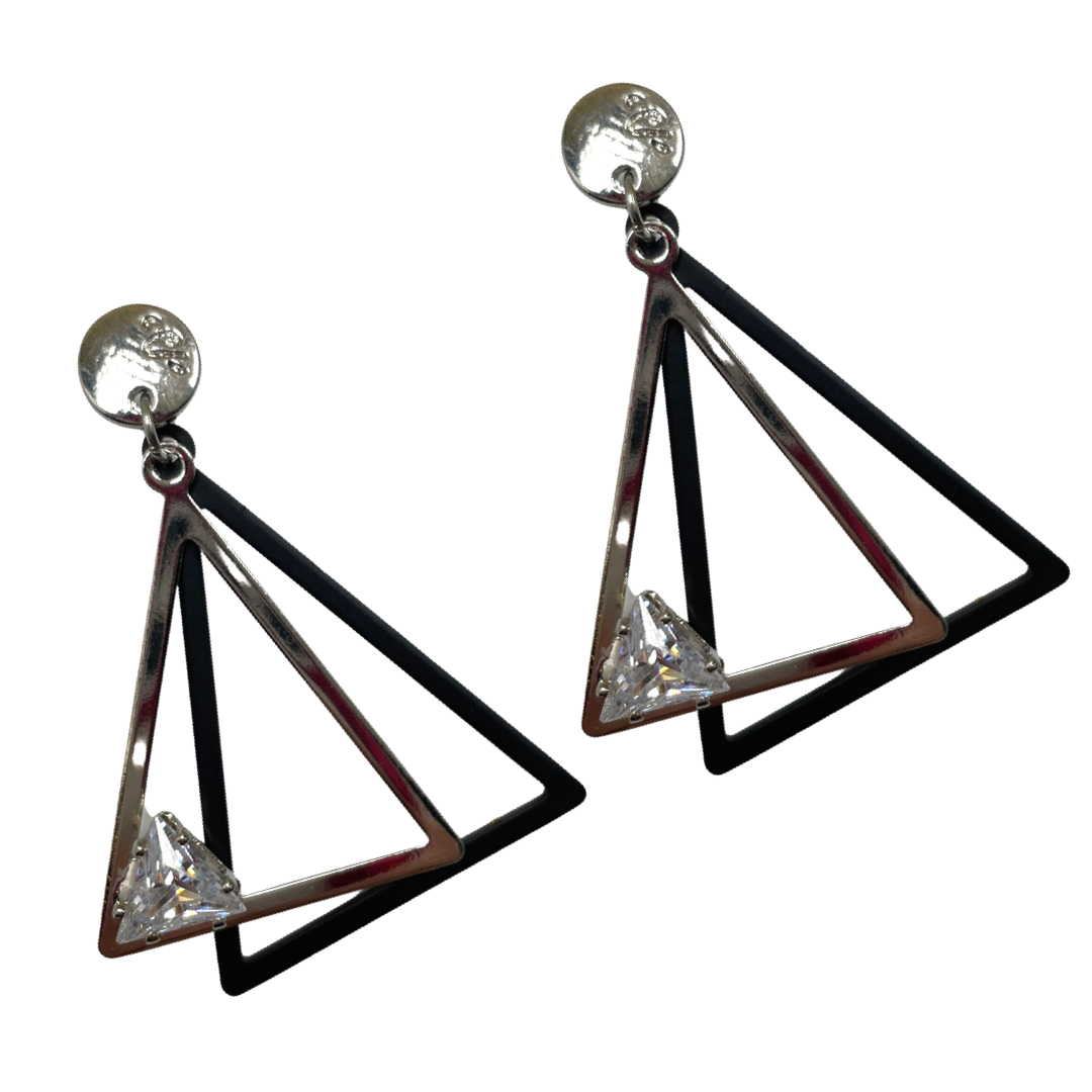 Delta Mixed Metal Tri Color Chain Pyramid Pendant Necklace Delta Necklace Cerese D, Inc. Option B - Earrings Silver 