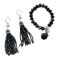 Navy Crystal and Pearl Bracelet Set OOAK Cerese D, Inc.   