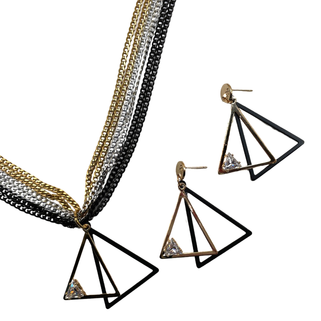 Delta Mixed Metal Tri Color Chain Pyramid Pendant Necklace Delta Necklace Cerese D, Inc.   