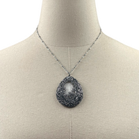 Mother of Pearl Pave Pendant Necklace AKA Necklaces Cerese D, Inc. Silver  