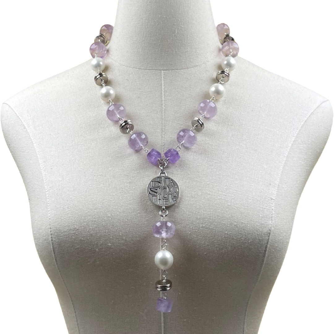 Amethyst African Violet, White Pearl Necklace DELTA Necklaces Cerese D, Inc. Silver  