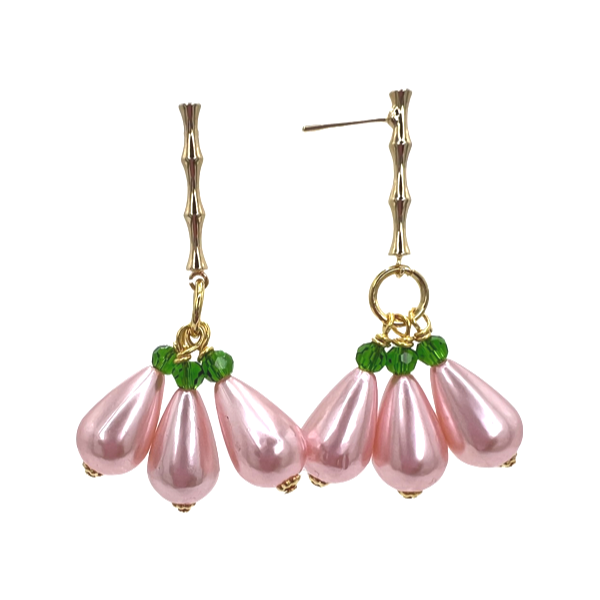 Bamboo Pink Green Earring Earrings Cerese D, Inc. Gold  