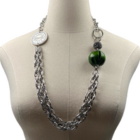 AKA Stunning Green Wood Chain Necklace AKA Necklaces Cerese D, Inc. Silver  
