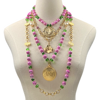 AKA Summer Pink Agate Necklace Set AKA Necklaces Cerese D, Inc. Gold  