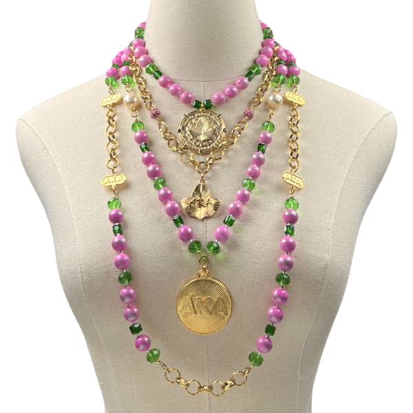 AKA Summer Pink Agate Necklace Set AKA Necklaces Cerese D, Inc. Gold  