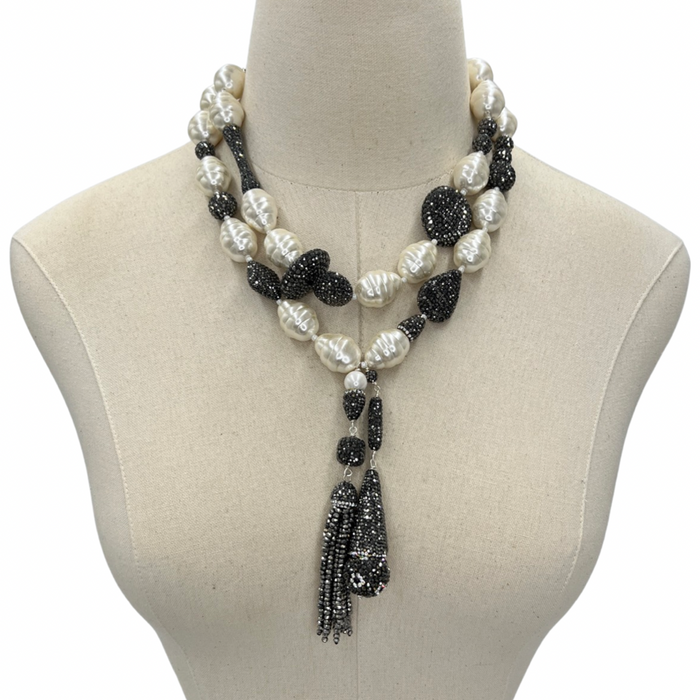 Crumbling Towers Necklace Necklaces Cerese D, Inc. Black and White  