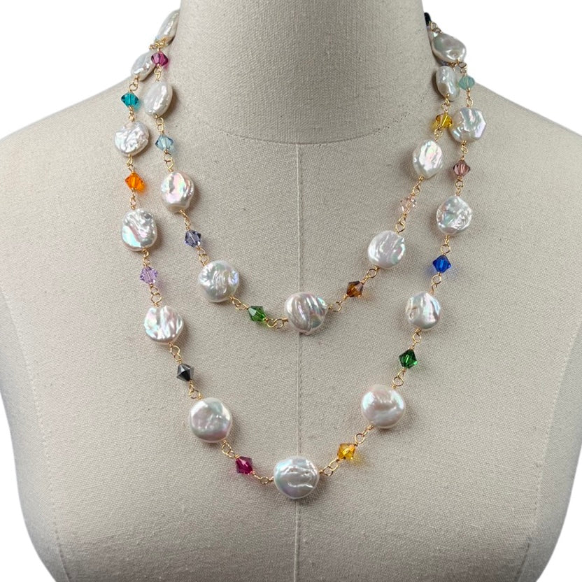 Skittle Pearl Necklace Necklaces Cerese D, Inc. Gold  