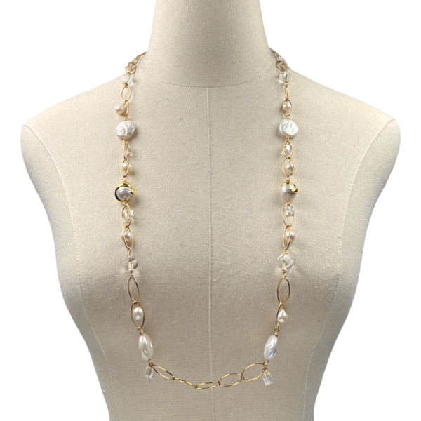 Little Feather Alluring Pearl Necklace Necklaces Cerese D, Inc. Gold  