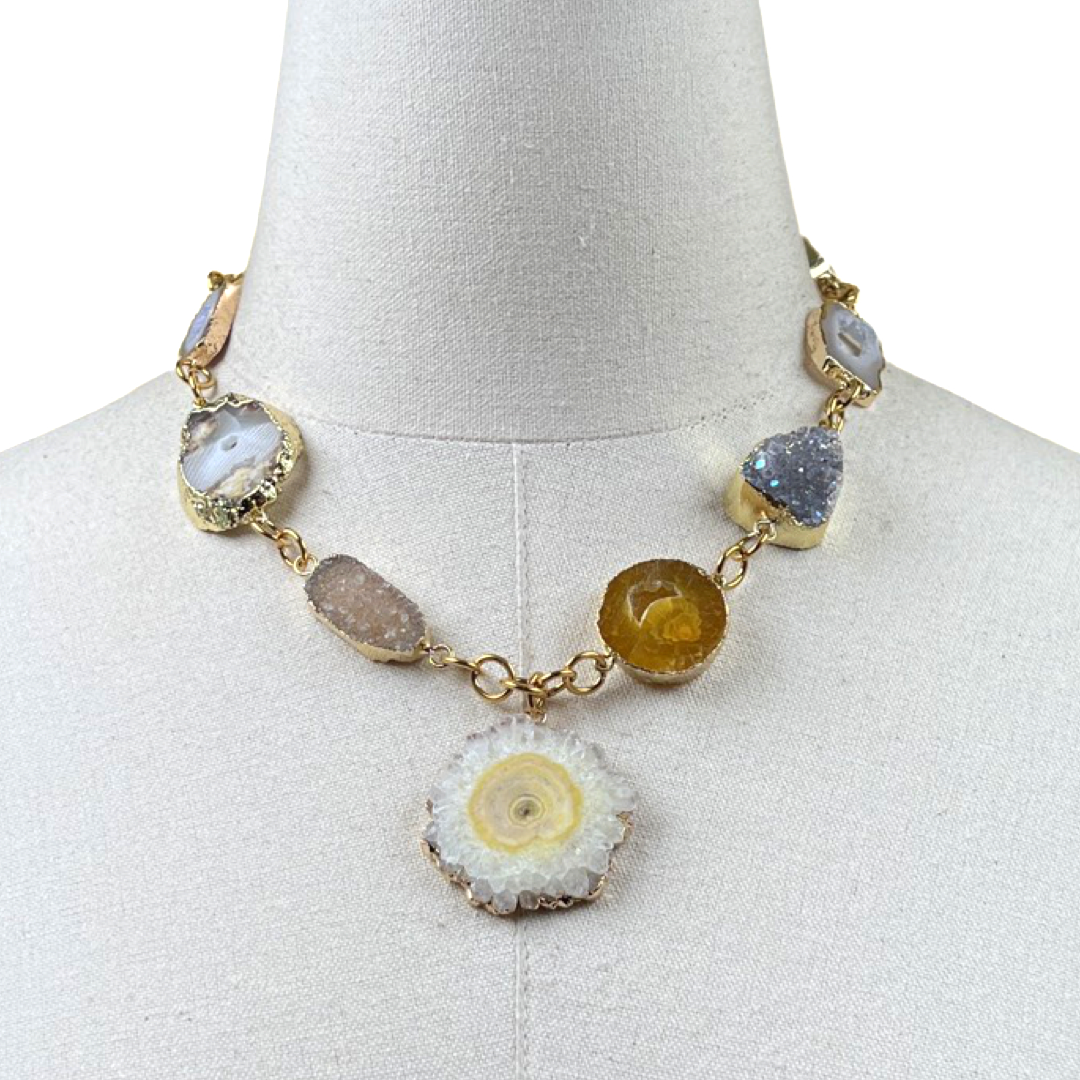 Colette Vivid Agate Druze Necklace Necklaces Cerese D, Inc. Option A  