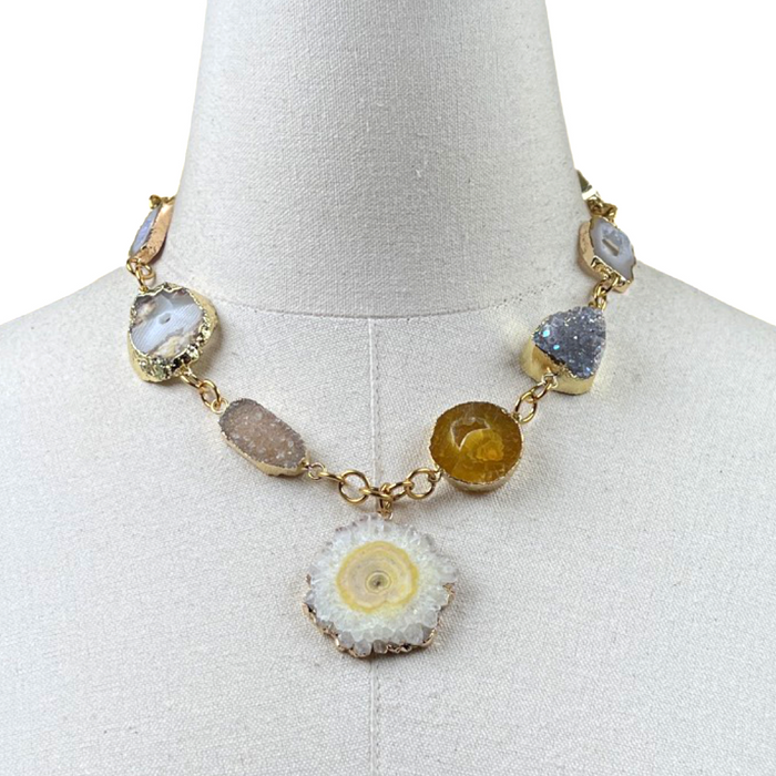 Colette Vivid Agate Druze Necklace Necklaces Cerese D, Inc. Option A  