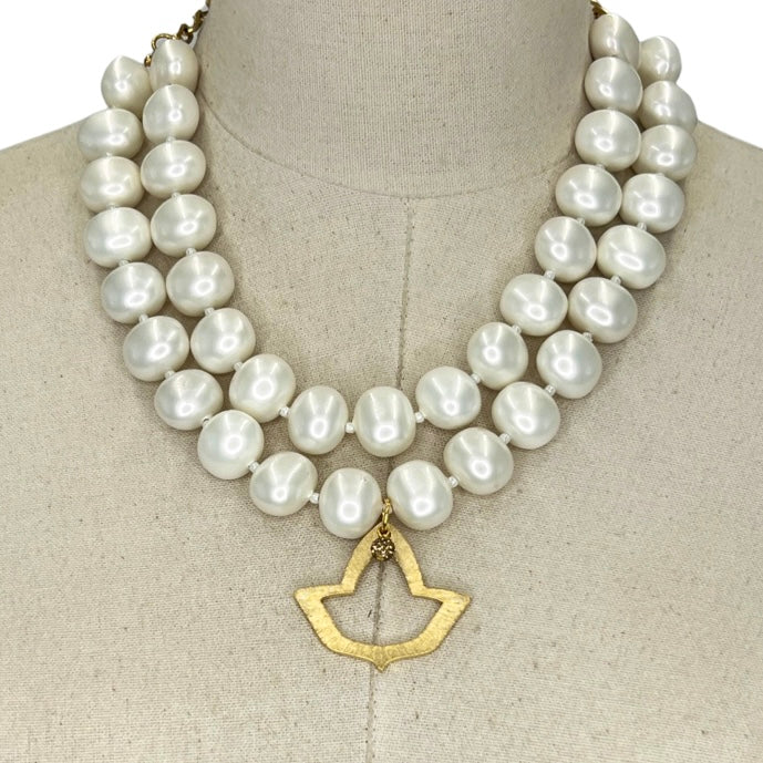 AKA Classic Pearl Double Necklace AKA Necklaces Cerese D Jewelry Gold Open Ivy 