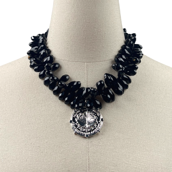 AKA Nadir Black Faceted Crystal Necklace AKA Necklaces Cerese D, Inc. Silver  
