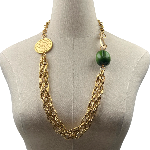 AKA Stunning Green Wood Chain Necklace AKA Necklaces Cerese D, Inc. Gold  