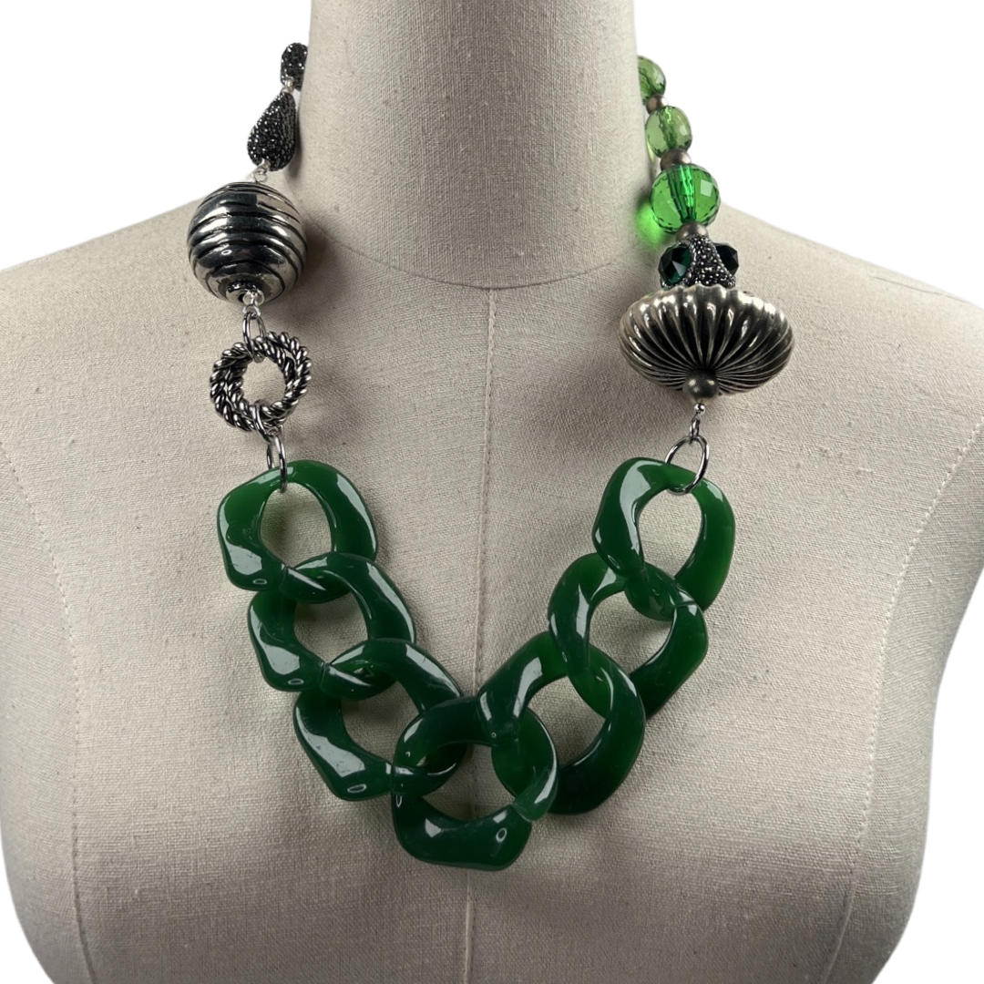 Liam Green Necklace Necklaces Cerese D, Inc. Silver  