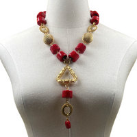 Delta 1913 Red Coral Tassel Necklace DELTA Necklaces Cerese D Jewelry Gold  