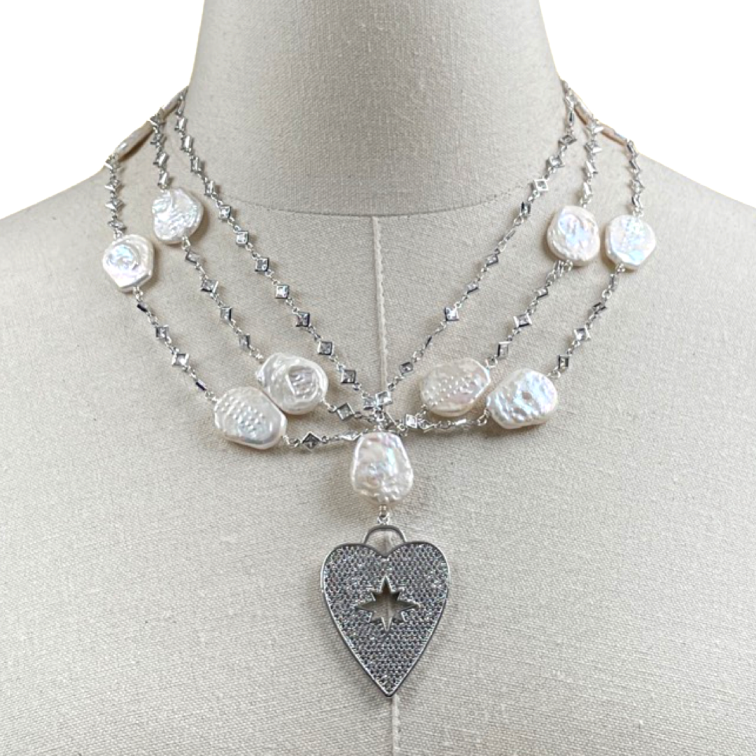 Lady Bird White Freshwater Coin Pearl Necklace Set