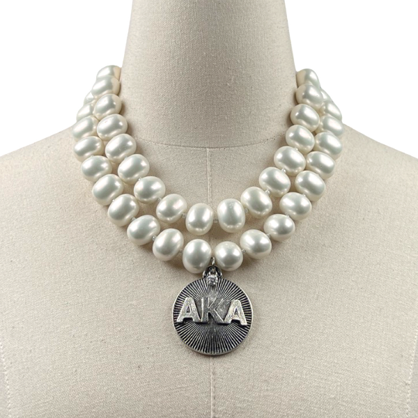 AKA Classic Pearl Double Necklace AKA Necklaces Cerese D Jewelry Silver Radiant DBL 