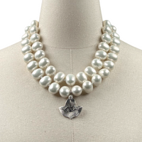 AKA Classic Pearl Double Necklace AKA Necklaces Cerese D Jewelry Silver Leaf DBL 