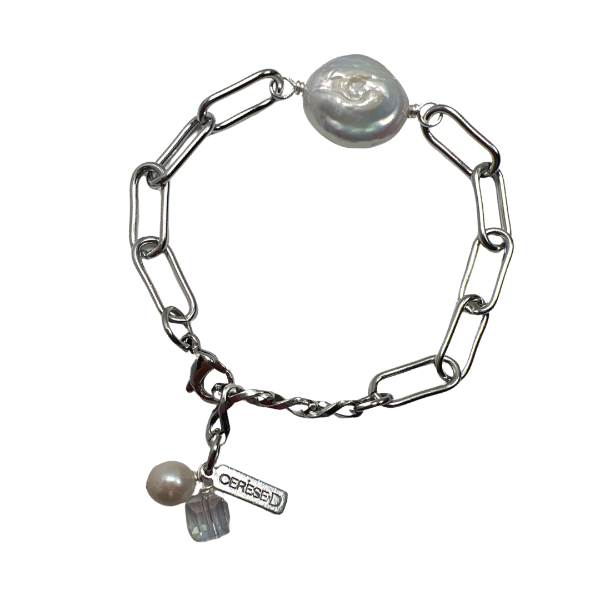 Little Feather Charming Pearl Bracelet Bracelets Cerese D, Inc. Silver  