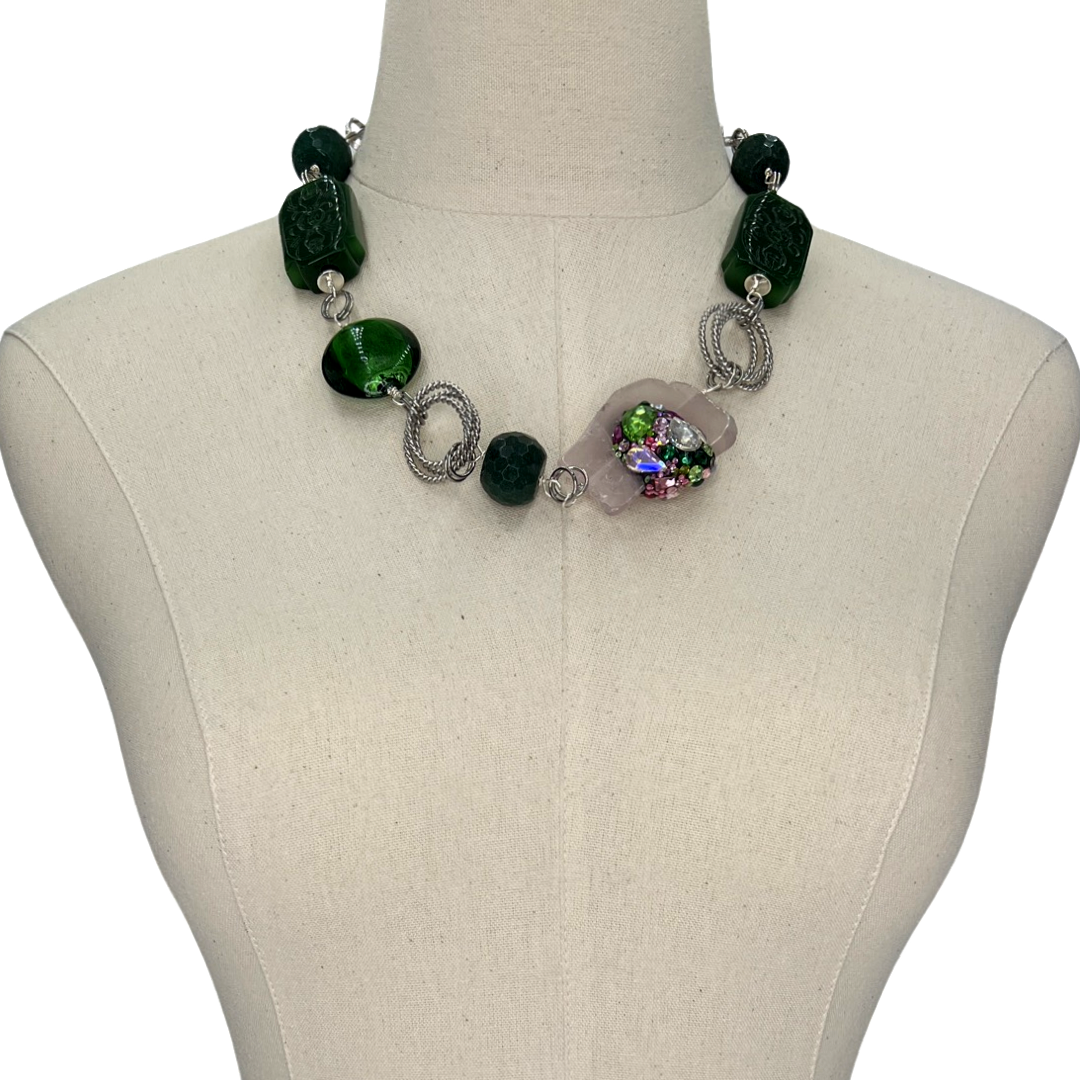 Mixed Green 2 Necklace AKA Necklaces Cerese D, Inc. Silver  