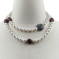 Diva White Pearl Red Jade Pave Necklace DELTA Necklaces Cerese D, Inc.   