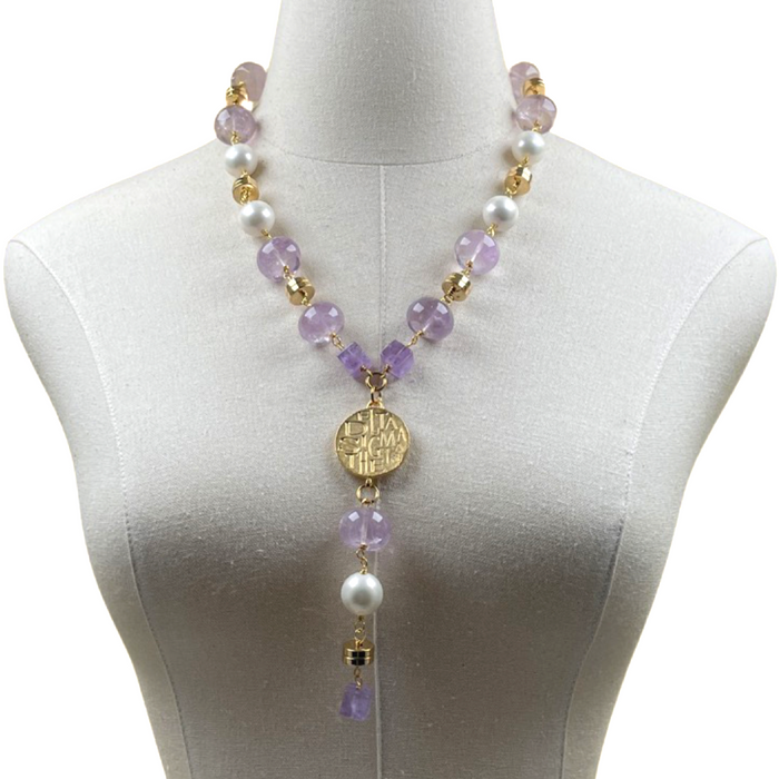 Amethyst African Violet, White Pearl Necklace DELTA Necklaces Cerese D, Inc. Gold  