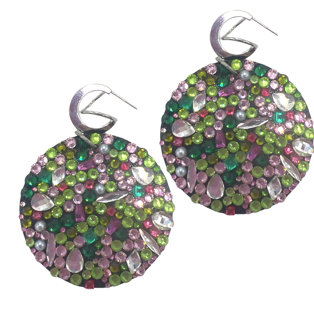Flash Crystal Pink Green Earring Earrings Cerese D, Inc. Silver Post Top  