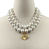 AKA Classic Pearl Double Necklace AKA Necklaces Cerese D Jewelry Gold Leaf DBL 