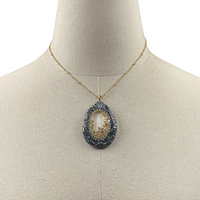 Mother of Pearl Pave Pendant Necklace AKA Necklaces Cerese D, Inc. Gold  